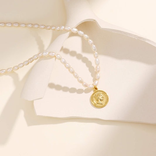 One Penny & Queen Elizabeth Coin Pearl Necklaces