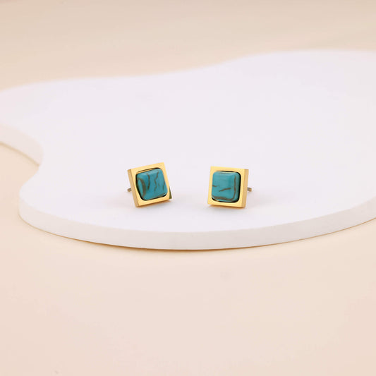 Geometric Turquoise Inlaid Stud Earrings