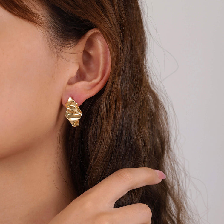 Minimalist pleated leaf earrings